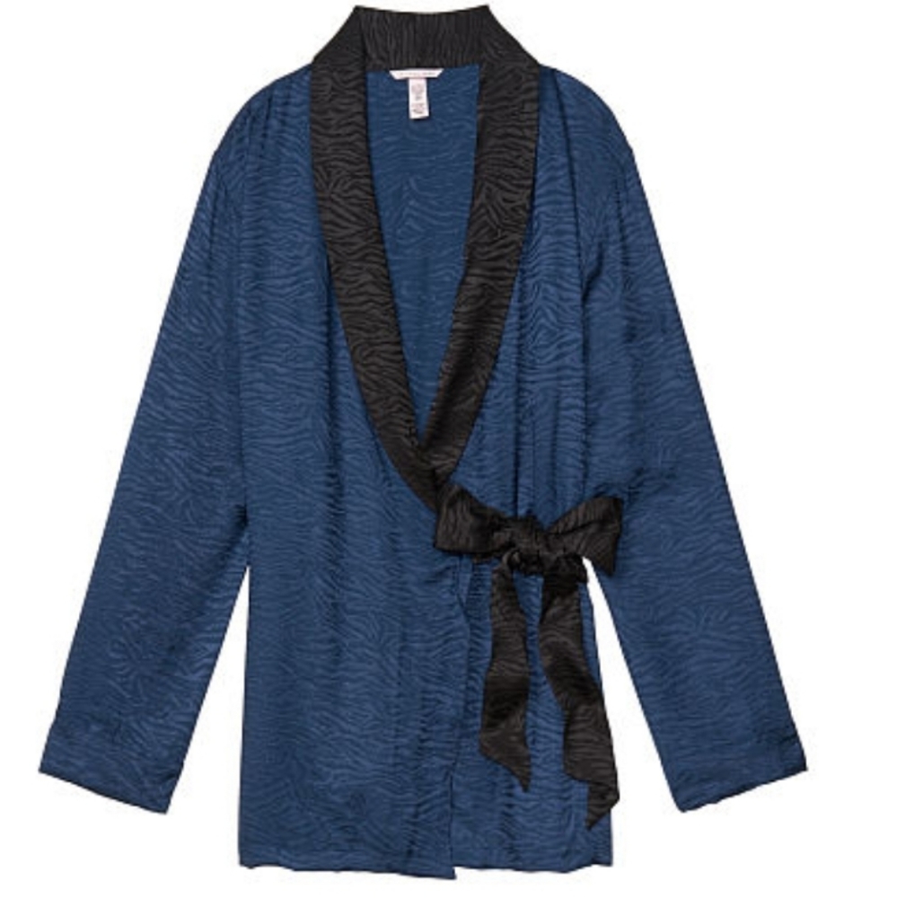 VICTORIA'S SECRET Zebra Satin Kimono Womens NWT Blue Black Gorhic Chic